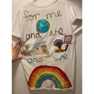 Homemade Embroidered Earth- and Social- Justice Shirt